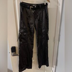 love, Fire Black Wide Leg Pants with Chain Accent